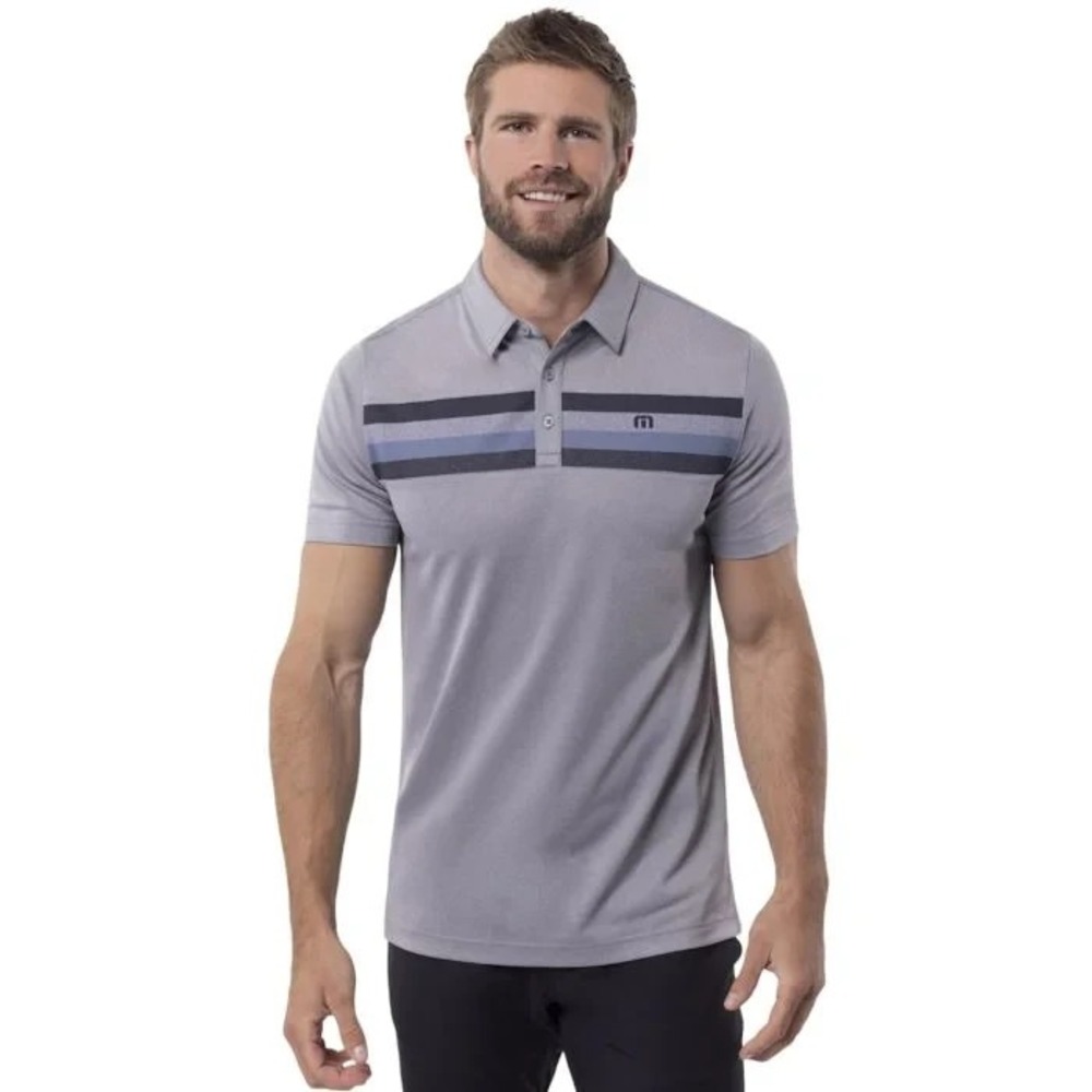 Travis Mathew Private Dock Performance Golf Polo Shirt in Grey Striped Men Large